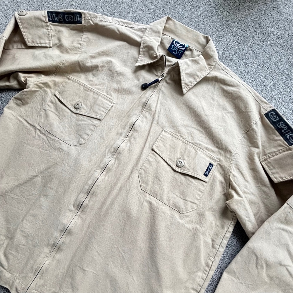 Split Ripstop Jacket Mens L Tan Zip Utility Cargo USA VTG 1998 Streetwear Skater
